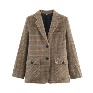 Damen Blazer Mit Hahnentrittmuster Langarm Revers Webstoff Retro Elegant Büro Damen Jacke