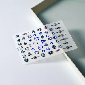 5D Evil Eye nail art stickers with embossed blue eyelash and concentric eye patterns
