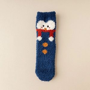 Dicke dunkelblaue Korallenvlies-Socken mit Pinguin-Motiv und warmer flauschiger Textur