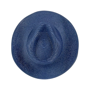 Navy blue breathable panama fedora straw hat with wide brim for sun protection
