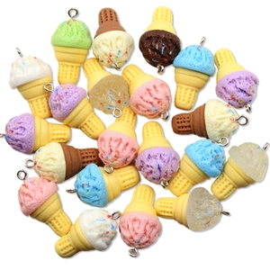Mix of colorful resin ice cream cone charms with metal loops for DIY jewelry making