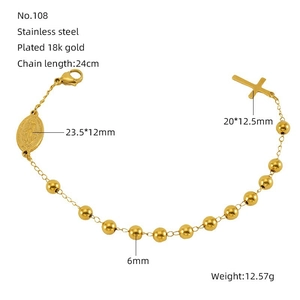Dessin technique du bracelet chapelet à perles plaqué or 18 carats avec dimensions