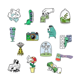 Spilla In Smalto Cartone Animato Carino Lega Alieno Fantasma Bradipo Fotocamera Pizza UFO Dinosauro Pianta Pin Da Risvolto