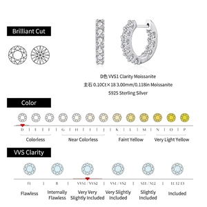 Orecchini a cerchio in argento S925 con moissanite da 1,8 ct VVS1 colore D e taglio