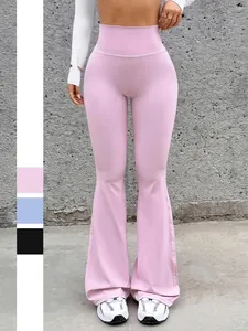 Women Y2K Yoga Flare Pants High Waist Slim Fit Stretchy Polyamide Elastane Sporty Gym Workout Leggings Solid Color