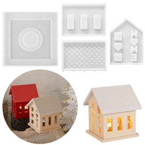 DIY House Silicone Mold 3D Home Heart Hollow Casting Tool For Resin Candle Holder Night Light Christmas Table Ornament