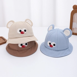 Baby Boy Bucket Hat Cotton Blend Cartoon Eyes 3D Ears Wide Brim Sun Protection Outdoor Infant Toddler Fisherman Hat