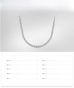 Detail of 925 sterling silver tennis necklace featuring a single row of round cut zircons