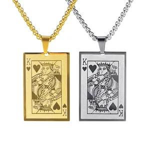 King Of Hearts Poker Card Pendant Necklace Stainless Steel Punk Hip Hop Jewelry For Men Personalized Rectangular