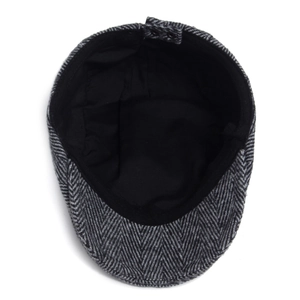 British style wool herringbone newsboy flat cap with adjustable buckle and soft lining