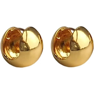 Minimalist gold-plated spherical hoop earrings with a polished mirror finish on white background