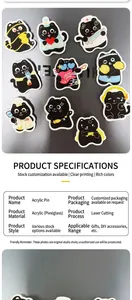 Détails de broches en acrylique de chat noir avec motifs de personnages chef et infirmière