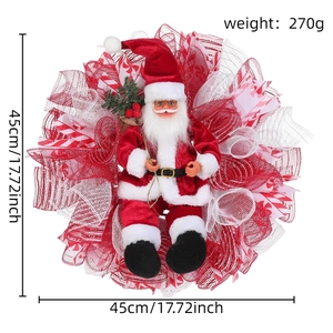 Detail von 45cm Weihnachtsmann auf rotem Netzkranz mit Maß- und Gewichtsangaben