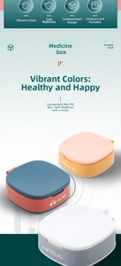 Detail of colorful portable mini pill boxes with silicone seal for travel medicine storage