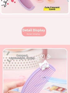 Detail display of a purple mini crescent cat comb with a cute white kitten 3D ornament