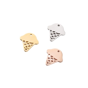 Mirror polished stainless steel hollow ice cream cone pendants in gold silver rose gold
