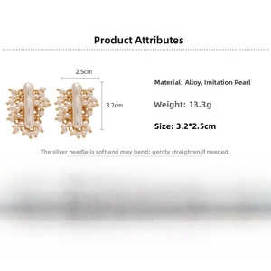 Detailed size specifications for gold alloy earrings with irregular clusters of faux pearls