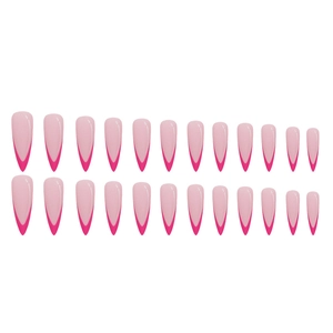 Long stiletto press-on nails in matte rose red French design with pink base color