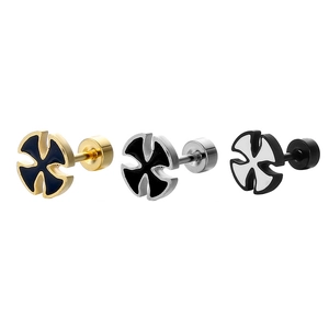 Cross Stud Earrings Stainless Steel Enamel Maltese Geometric Cartilage Piercing Jewelry Screw Back Fashion