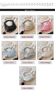 Detail grid of pleated dumpling bags in black, beige, blue, and metallic silver finishes