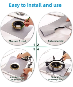 Detailed guide showing how to measure and cut the heat-resistant gas stove protector mat