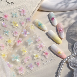 Stickers à ongles fleurs 3D M-1175 avec motifs floraux translucides effet gelée