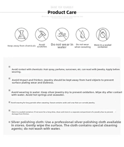 Care guide for titanium steel jewelry showing cleaning and maintenance instructions