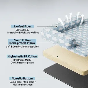 Cloud pattern ice silk pet cooling mat with four-layer breathable structure and non-slip base