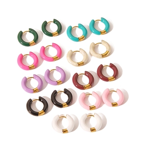Colorful resin and 18K gold plated stainless steel hoop earrings set for women