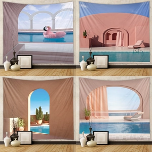 Architektur Pool Landschaft Wandteppich Polyesterfaser Wandbehang Mediterrane Kunst Deko Für Schlafzimmer Wohnzimmer