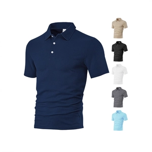 Men's casual short sleeve waffle knit polo shirts in six colors including navy and white