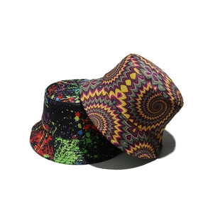Colorful geometric doodle print sun protection bucket hats for men and women