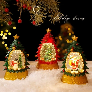 Christmas tree snow globe lantern with Santa and snowman scene, warm LED festive decor