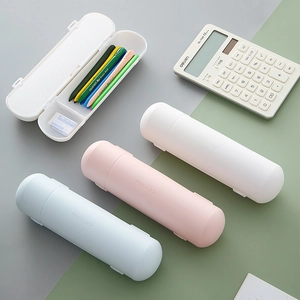Cylinder Plastic Pencil Case Double Layer Partition Storage Erasable Whiteboard Matte Stationery Box For Students School Office