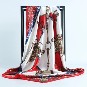Women Elegant Satin Imitation Satin Square Scarf Classic Baroque Carriage Print Retro Decorative Shawl Headscarf