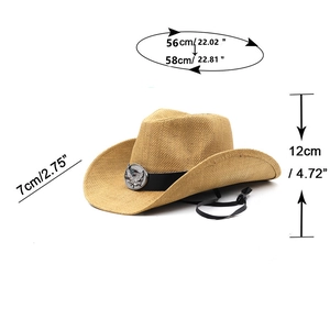 Classic straw western cowboy hat with eagle emblem and adjustable chin strap