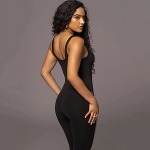 Sexy black backless shapewear jumpsuit for women featuring slim fit bodycon design