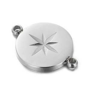 Vue détaillée du pendentif en acier inoxydable argenté avec étoile et anneaux doubles