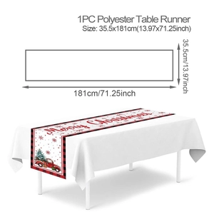 Polyester Christmas table runner with red truck and tree, 35.5x181cm size guide