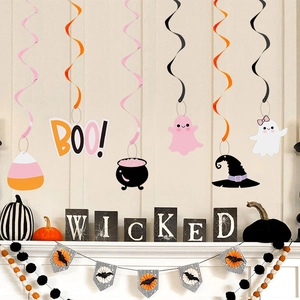 Halloween Hanging Swirl Decorations PVC Wall Stickers Ghost Witch Hat Boo Design Party Ornament Set For Home Decor