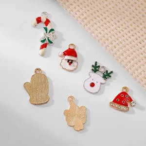 10pcs Christmas alloy charms set with dimensions for DIY jewelry making and necklace crafts