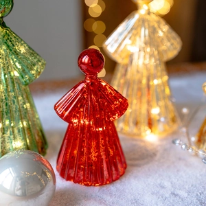 Luminous glass angel christmas table ornaments with warm LED lighting and retro texture