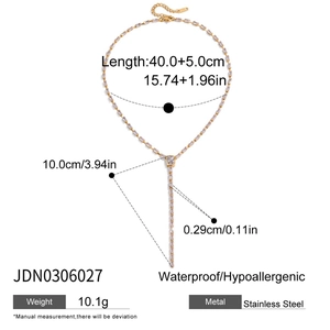 Detailed measurement guide for 18K gold plated Y-shape stainless steel necklace dimensions