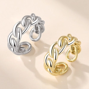 Minimalist multi-layer 925 sterling silver chain twist ring in gold and silver finishes