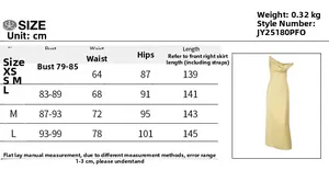 Tableau des tailles pour robe longue en satin unie avec mesures XS-L en centimètres