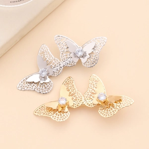 Elegant gold and silver hollow butterfly hair clips with sparkling crystal rhinestones