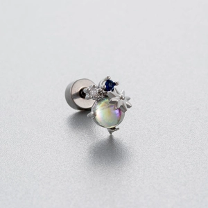 Titanium steel stud earring with purple zircon heart butterfly and iridescent gemstone