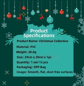 Detailed specifications for Christmas PVC wall stickers set of 12 pieces with dimensions