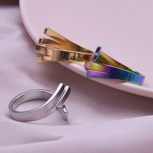 Geometric Wrapped Ring 304 Stainless Steel Multi Layer Polished Minimalist Style Jewelry For Men And Women