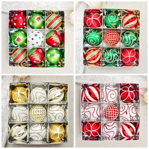 Set of 9 assorted 6cm Christmas ornaments with glitter, matte, and painted finishes